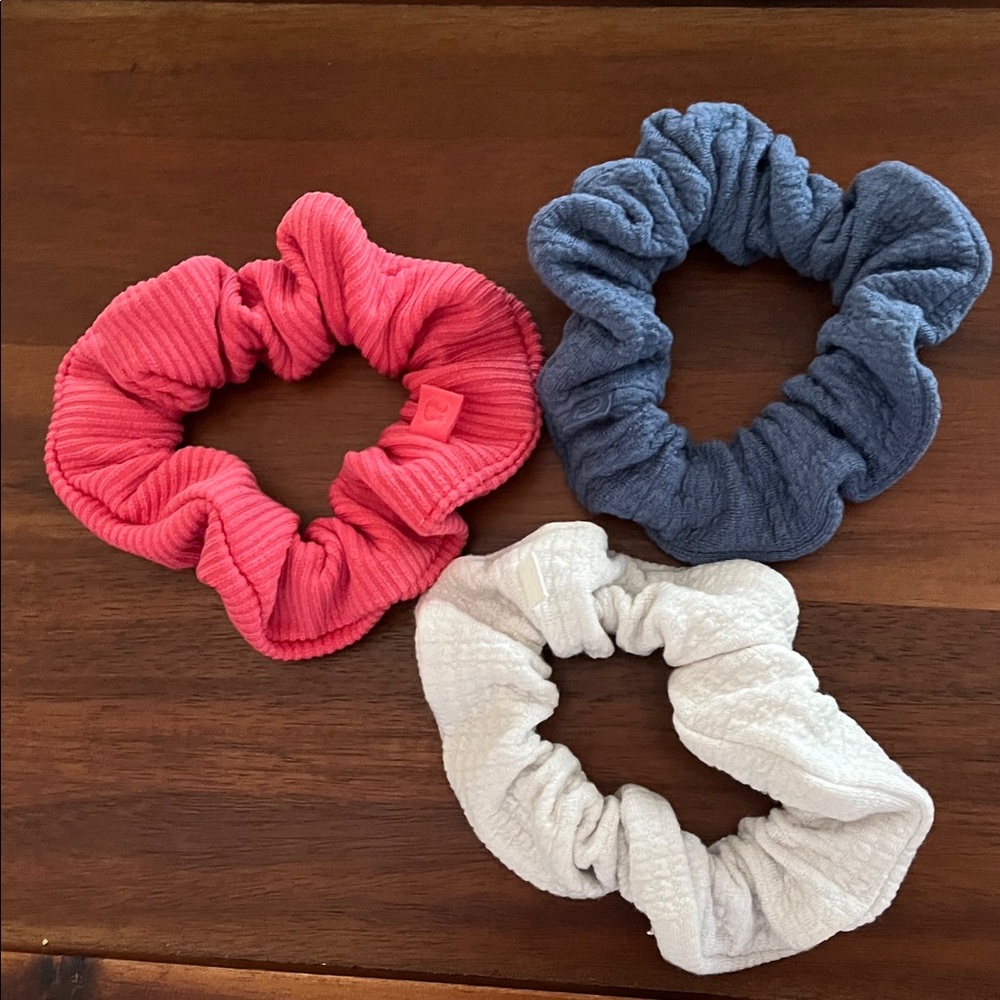 Lululemon Athletica Scrunchie Trio - Pink, Blue, and White